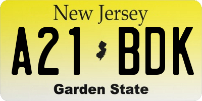 NJ license plate A21BDK