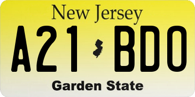 NJ license plate A21BDO