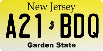 NJ license plate A21BDQ