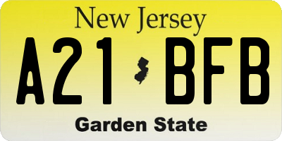 NJ license plate A21BFB