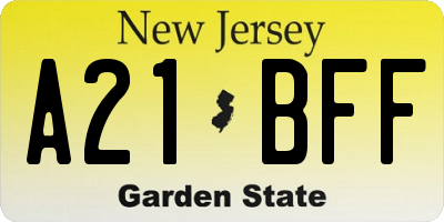 NJ license plate A21BFF