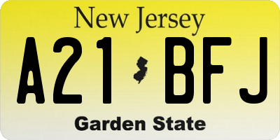 NJ license plate A21BFJ