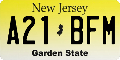 NJ license plate A21BFM