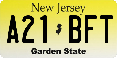 NJ license plate A21BFT