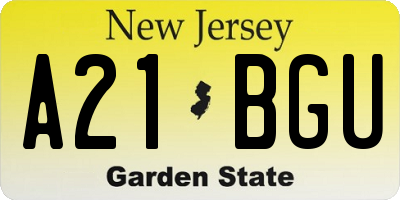 NJ license plate A21BGU