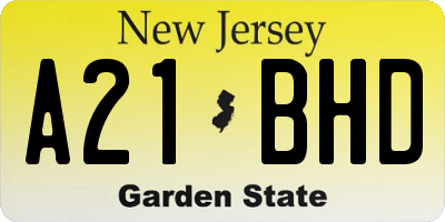 NJ license plate A21BHD