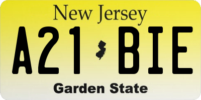 NJ license plate A21BIE