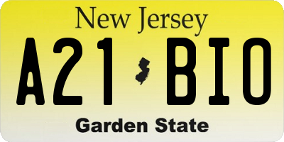 NJ license plate A21BIO
