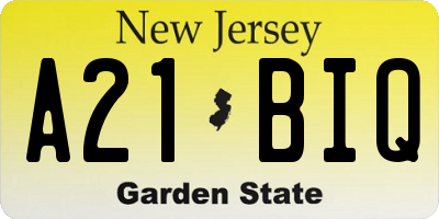 NJ license plate A21BIQ