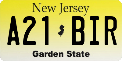 NJ license plate A21BIR