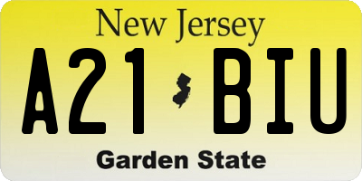 NJ license plate A21BIU