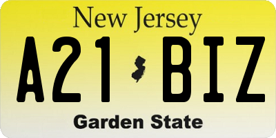 NJ license plate A21BIZ