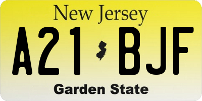 NJ license plate A21BJF