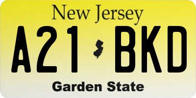 NJ license plate A21BKD