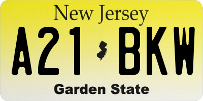 NJ license plate A21BKW