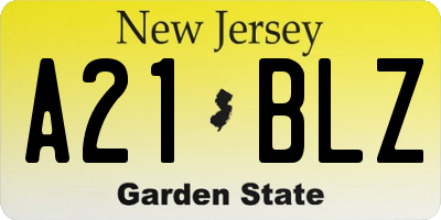NJ license plate A21BLZ