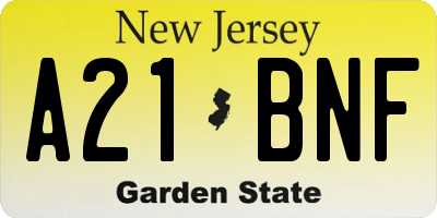 NJ license plate A21BNF