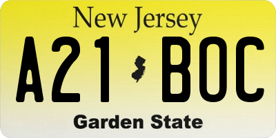 NJ license plate A21BOC