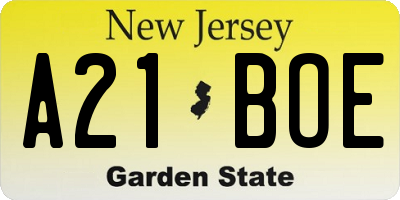 NJ license plate A21BOE