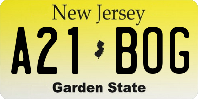 NJ license plate A21BOG