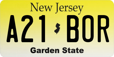 NJ license plate A21BOR