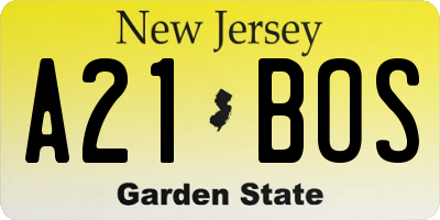 NJ license plate A21BOS