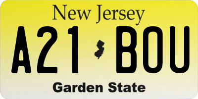 NJ license plate A21BOU