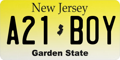 NJ license plate A21BOY
