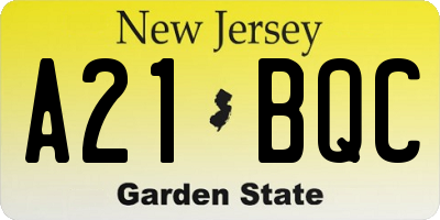 NJ license plate A21BQC
