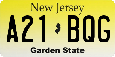 NJ license plate A21BQG