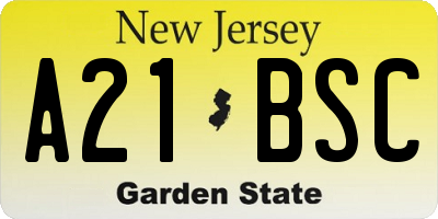 NJ license plate A21BSC