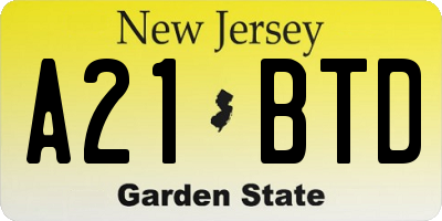 NJ license plate A21BTD