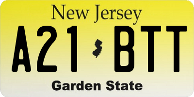 NJ license plate A21BTT