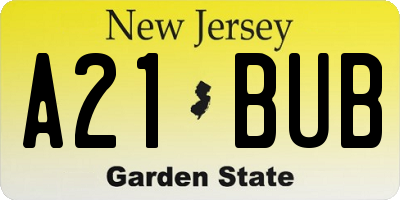 NJ license plate A21BUB