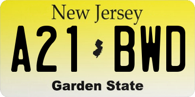 NJ license plate A21BWD