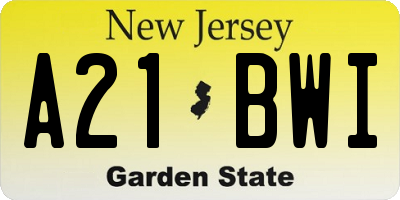 NJ license plate A21BWI