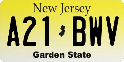 NJ license plate A21BWV