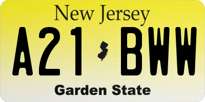 NJ license plate A21BWW
