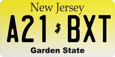 NJ license plate A21BXT