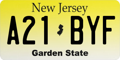 NJ license plate A21BYF