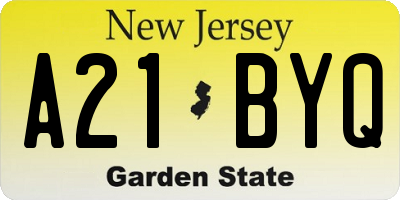 NJ license plate A21BYQ