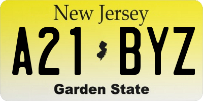 NJ license plate A21BYZ
