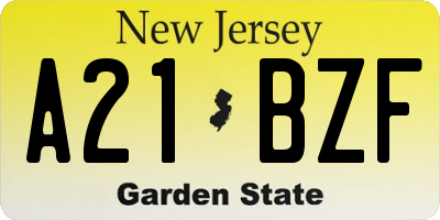 NJ license plate A21BZF