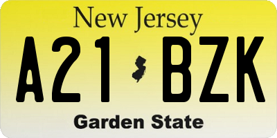 NJ license plate A21BZK
