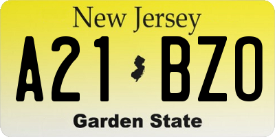 NJ license plate A21BZO