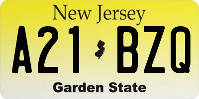 NJ license plate A21BZQ