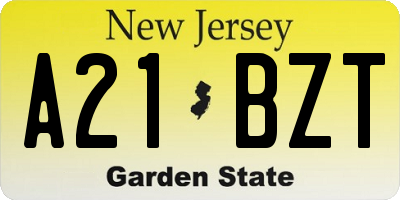 NJ license plate A21BZT