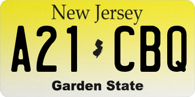 NJ license plate A21CBQ