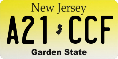 NJ license plate A21CCF