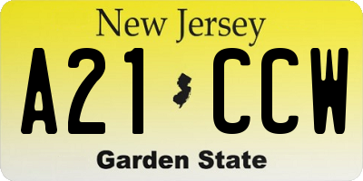 NJ license plate A21CCW